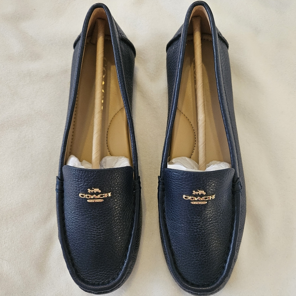 Coach Leather Marley Slip On Driver, Size 7, New In Box, True Navy - Picture 2 of 9